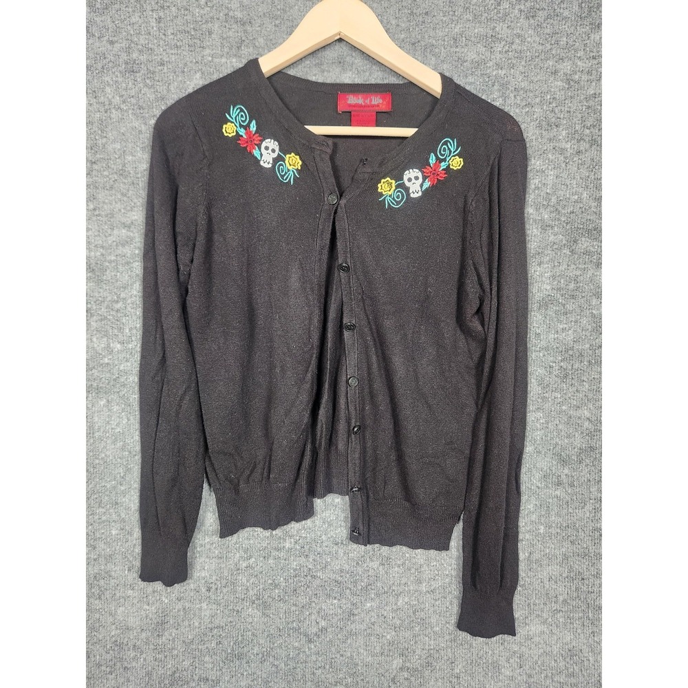 Book Of Life Cardigan Sweater Womens Medium Black Skull Floral Hot Topic